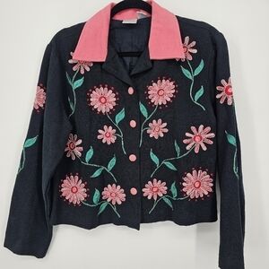 Vintage Bleo Bayou Pink Floral Embroidered‎ Jacket - Size M